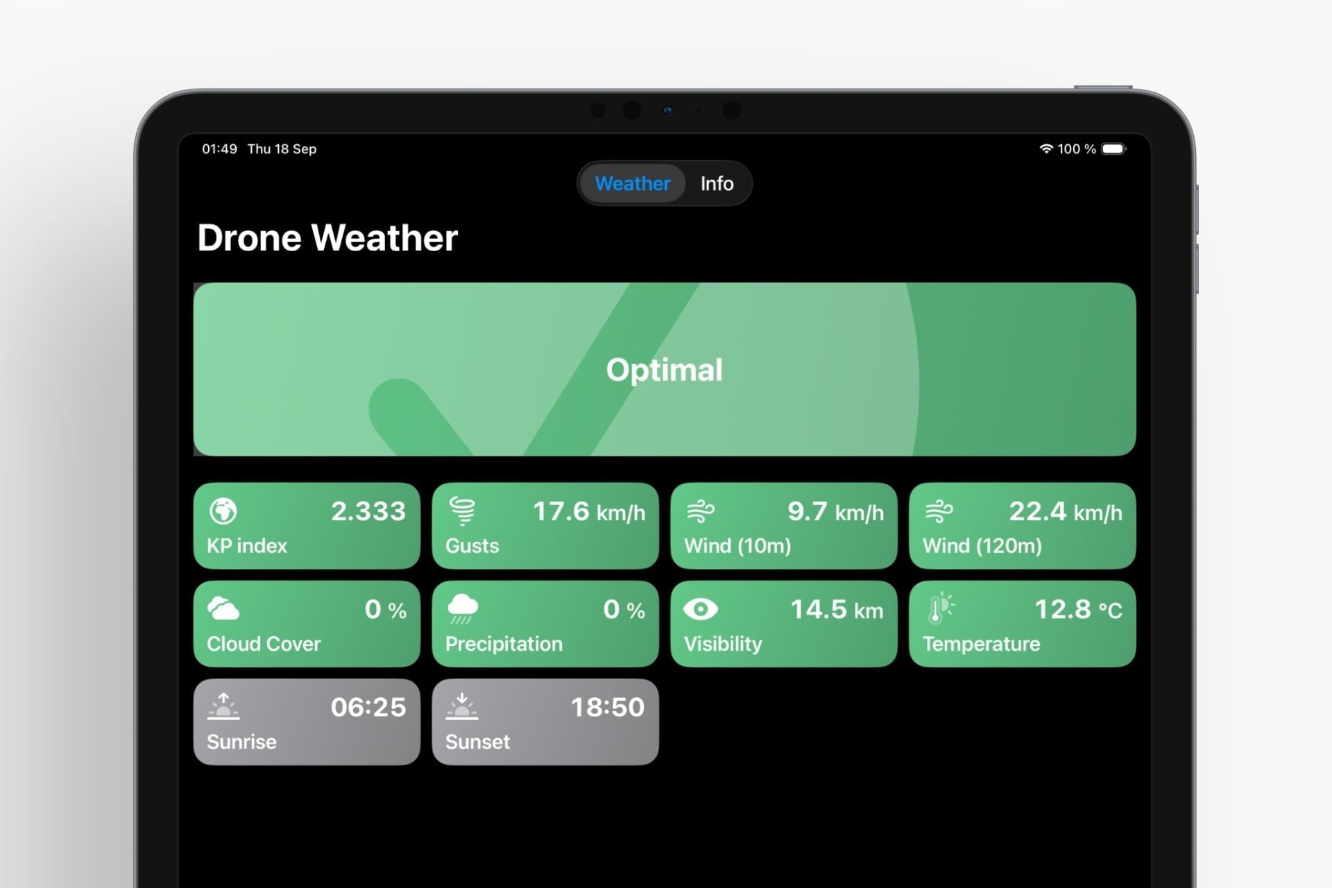 DroneTools App: Wetter mit Ampelsystem & modernem Design